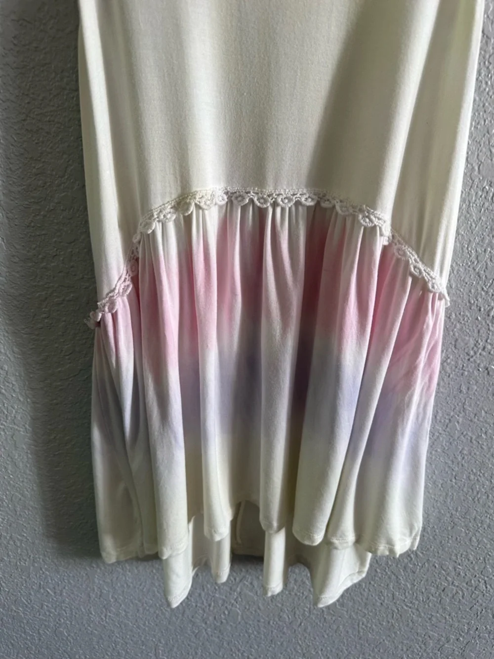 POL Boho Babydoll Tunic Top Lace Trim Ivory Pink Flowy Oversized Mini Size - Picture 3 of 9